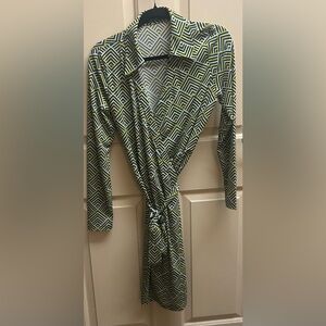 Vertigo Yellow and Brown Chevron Patterned Wrap Dress